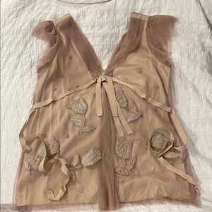 Anthropologie Sheer Blouse with Embroidered Details